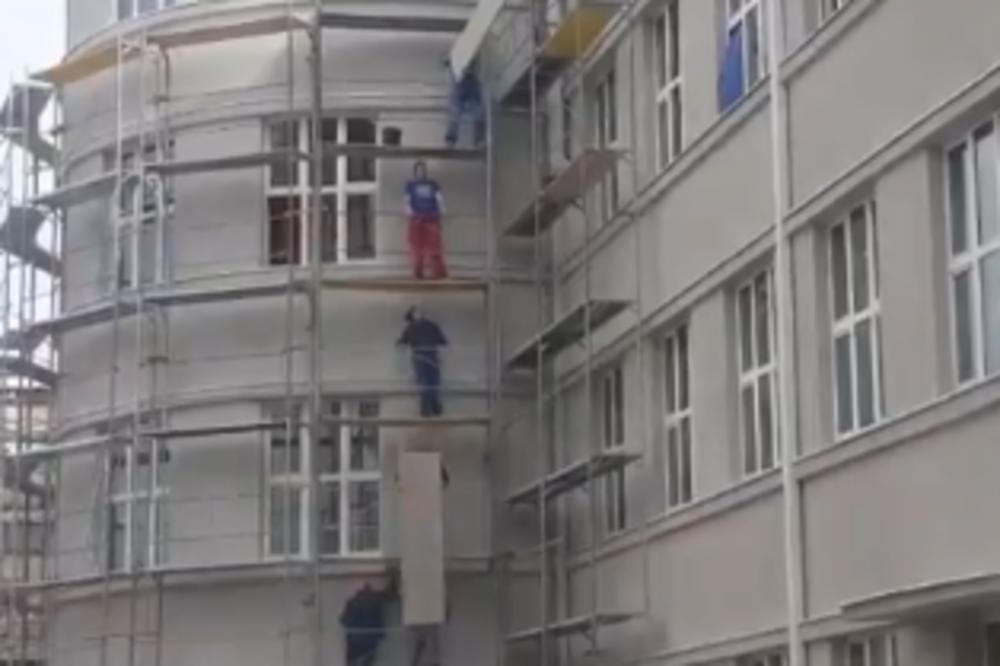 SKANDAL U CENTRU BEOGRADA: Radnici rade na Petoj beogradskoj gimnaziji, a ŠLEMOVA NIGDE (VIDEO)