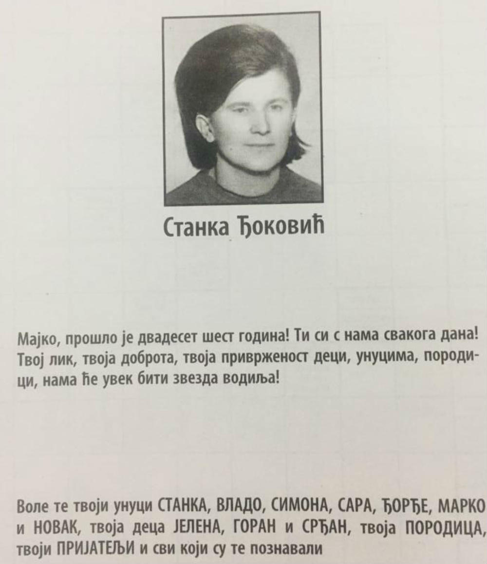 Čitulja za Stanku Đoković  