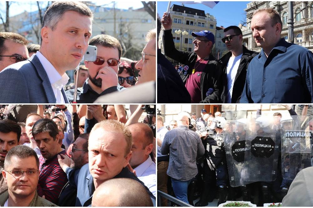 DEMONSTRANTI POKUŠAVAJU DA UPADNU U PREDSEDNIŠTVO ODAKLE SE VUČIĆ OBRAĆA: Gaze jedni preko drugih i imaju PORUKU