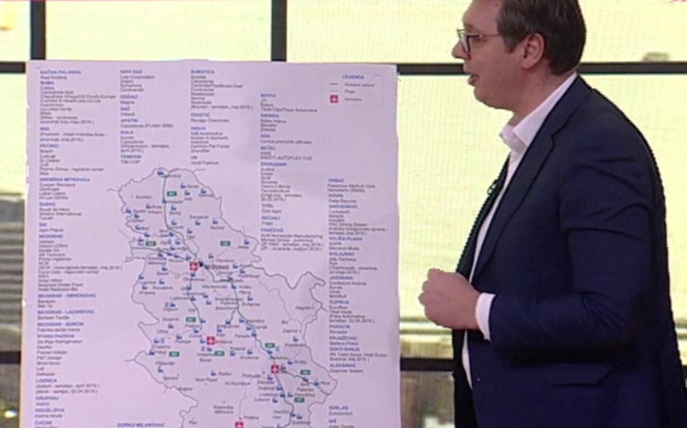 Mapa na kojoj su obeležene novootvorene fabrike  