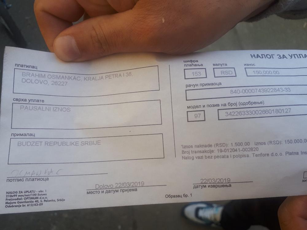 Kazna koju je platio Brahim,  vlasnik pekare, Halitov otac  