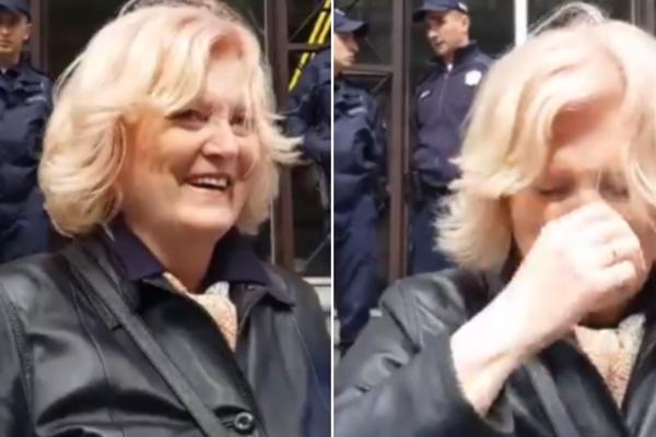 INCIDENT NA PROTESTU POVODOM ŠVAJCARACA: Žena izašla iz suda, pa počela da se KRSTI I SMEJE okupljenima (VIDEO)