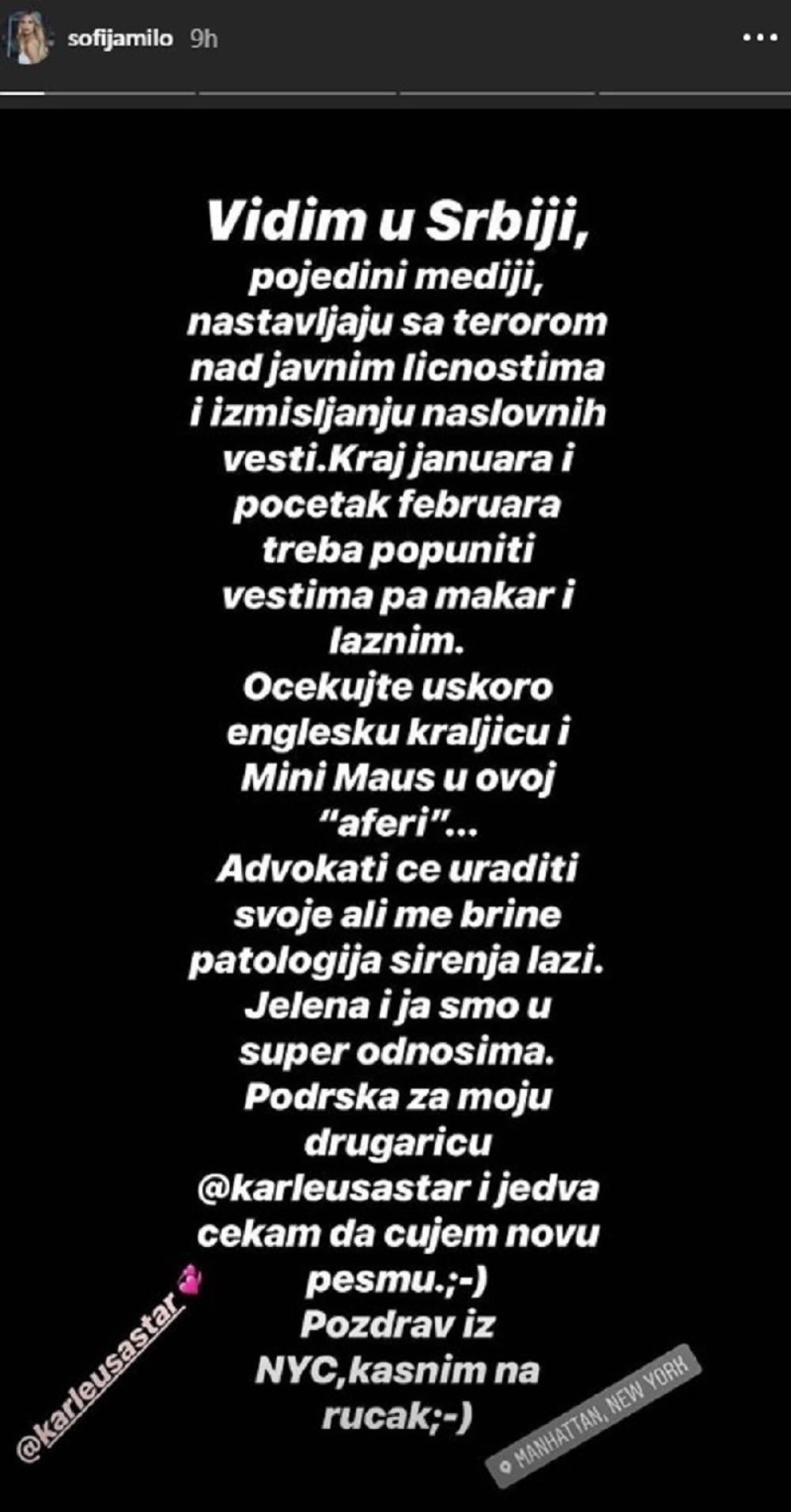 Sofijina objava kad joj vreme nije