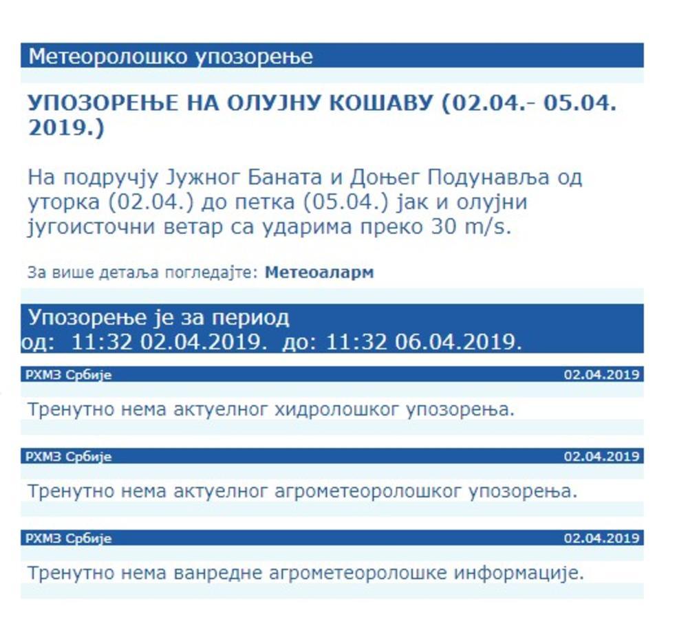 Upozorenje na olujnu košavu  