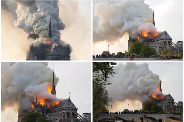 POGLEDAJTE MOMENAT KAKO SE KATEDRALA NOTR DAM RUŠI! Vatra je srušila i TORANJ! (FOTO)