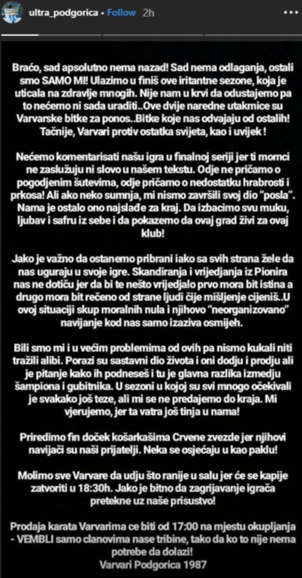 Proglas Varvara za utakmicu sa Crvenom zvezdom