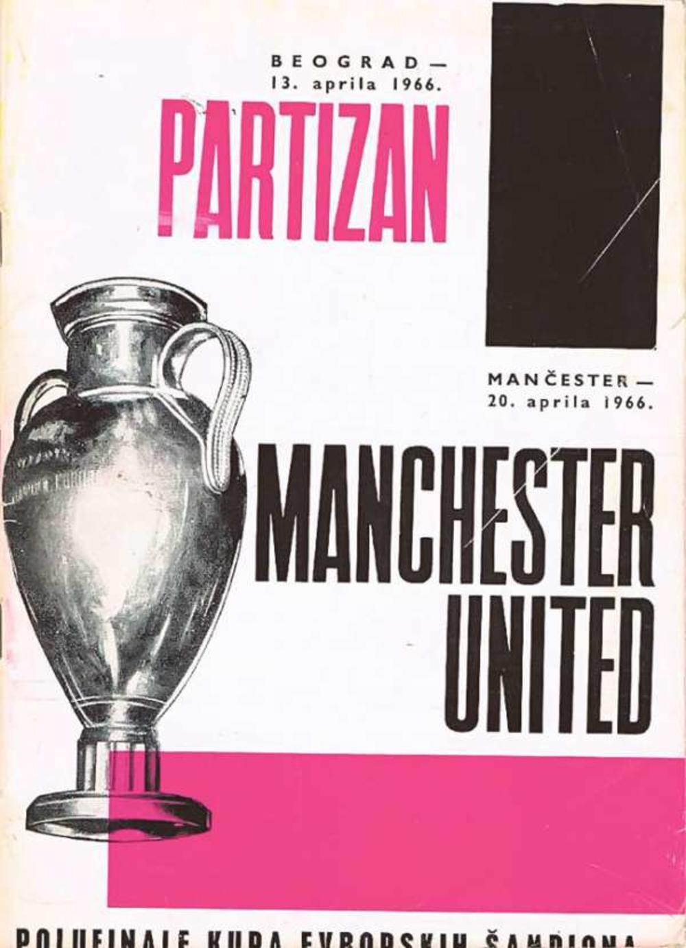 Plakat najave dvomeča Partizana i Mančestera iz 1966. godine  