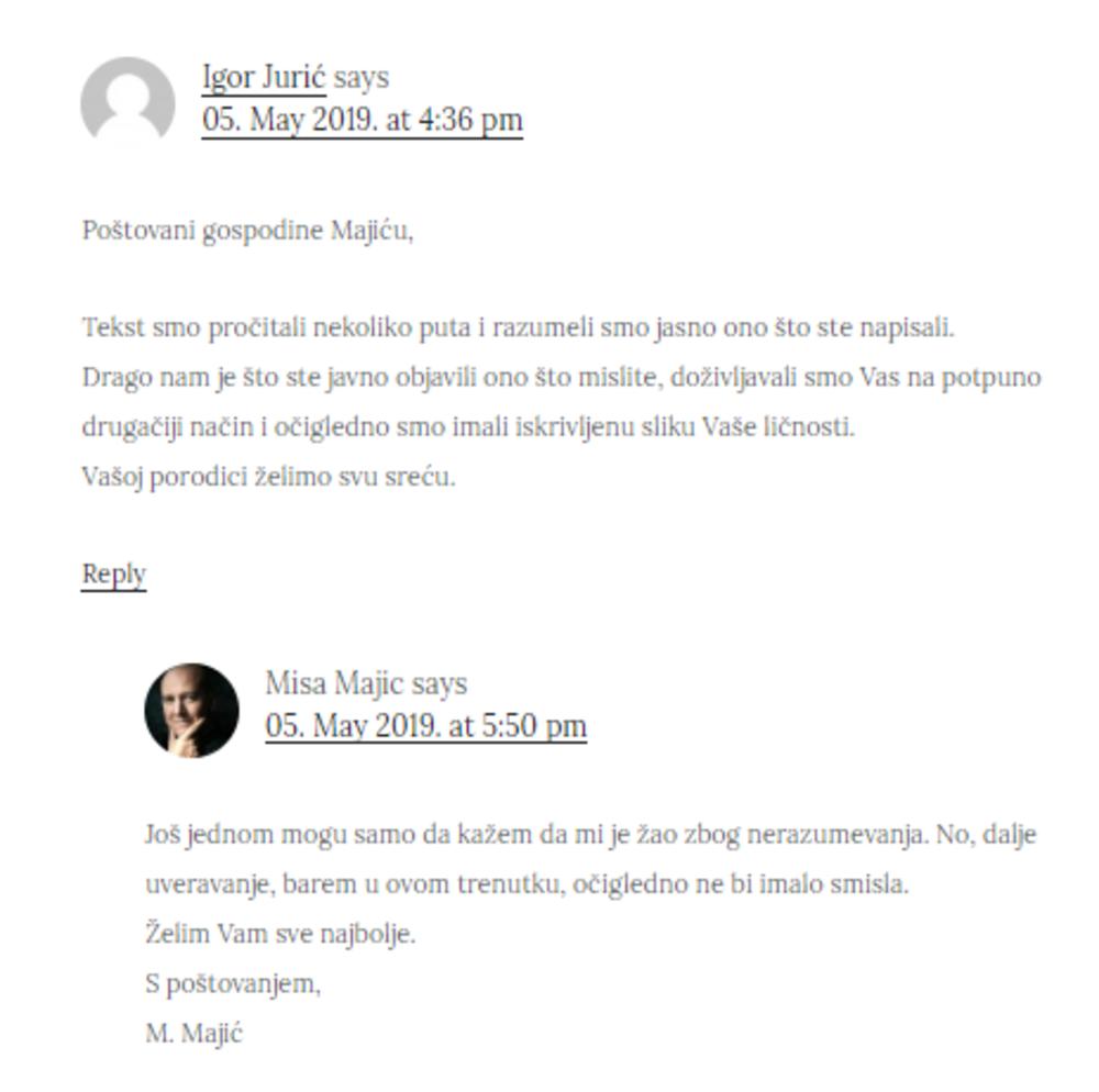 Prepiska između Igora Jurića i Miše Majića  
