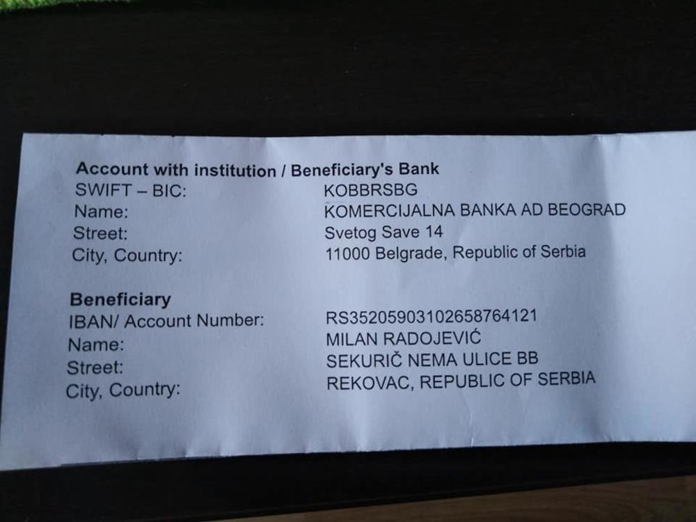 Instrukciju koja je potrebna da se dostavi banci u inostranstvu prilikom podnošenja naloga za transfer