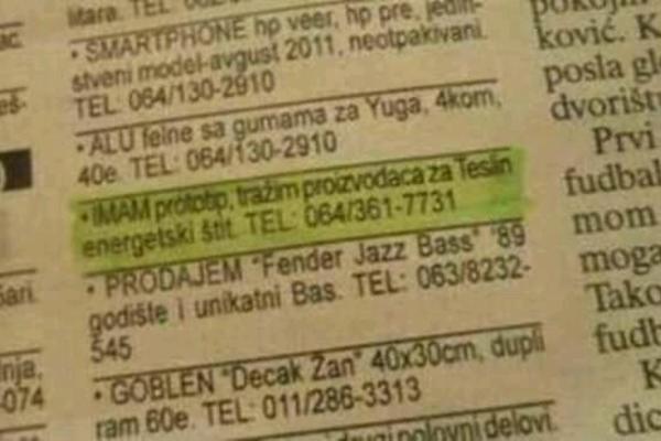 TESLIN ŠTIT, NAJOPASNIJE ORUŽJE NA SVETU, PRODAJE SE PREKO OGLASA! Da li je ovo NAJLUĐA ponuda IKADA?