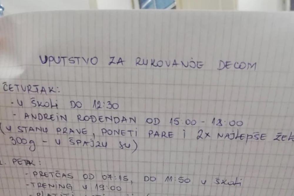 ONO KAD MAME NEMA 4 DANA... Majka iz Srbije ostavila je suprugu UPUTSTVO ZA UPRAVLJANJE DECOM, presmešno je (FOTO)