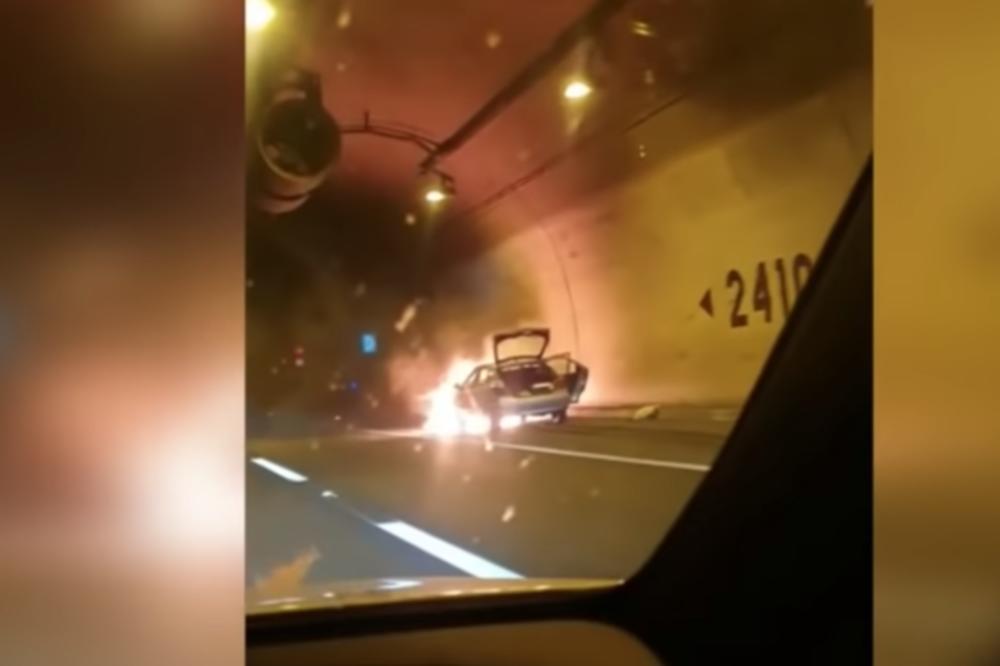 VIDELA JE AUTO KAKO GORI U TUNELU, A ONDA JE USLEDILA JOŠ VEĆA KATASTROFA: Pogledajte strašan snimak (VIDEO)