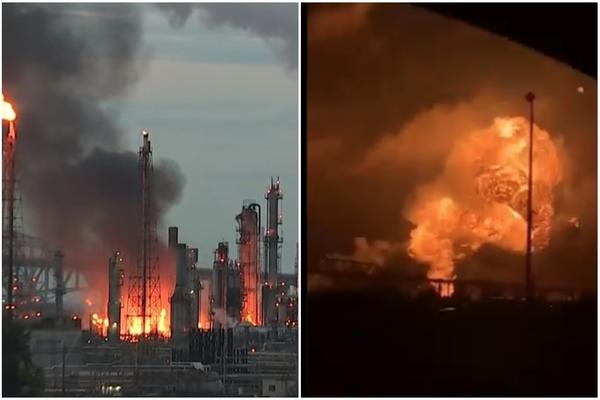 STRAVIČNA EKSPLOZIJA U RAFINERIJI! Požar još uvek GUTA SVE PRED SOBOM, tresli se i prozori okolnih kuća (VIDEO)