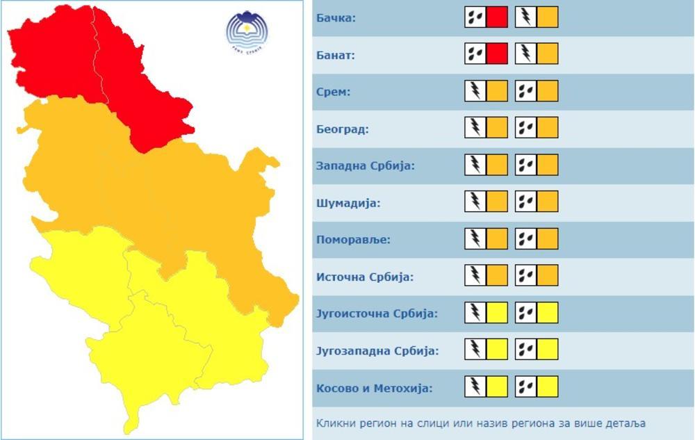 Crveni metoalarm zapodručje Vojvodine  
