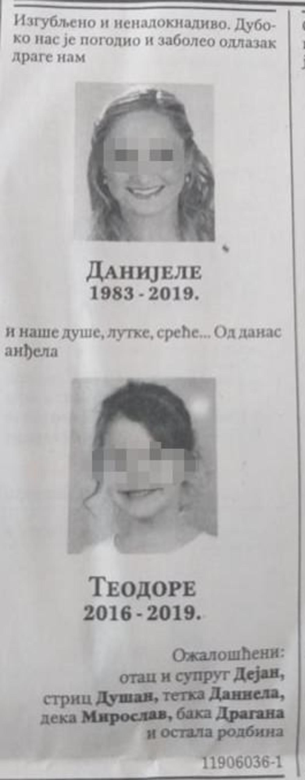 Čitulja za Teodoru i Danijelu  