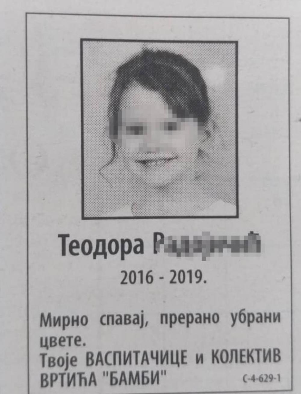 Čitulja za malenu Teodoru  