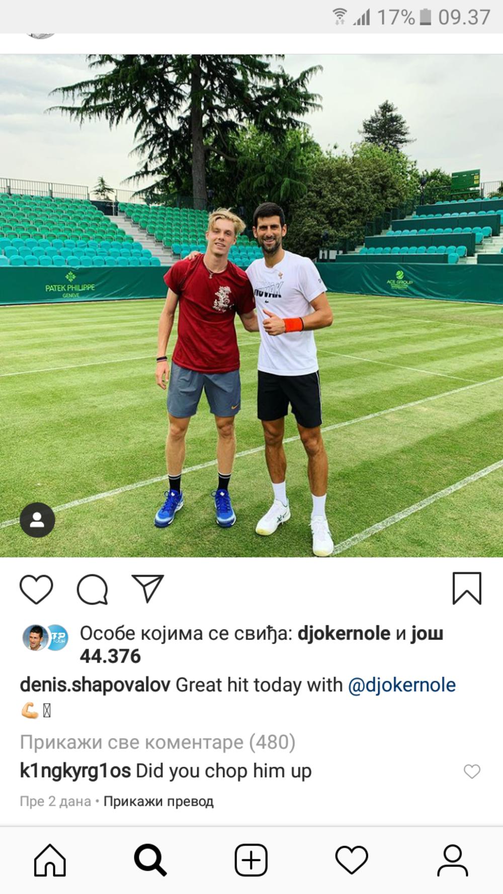 Denis Šapovalov je okačio sliku sa treninga sa Đokovićem
