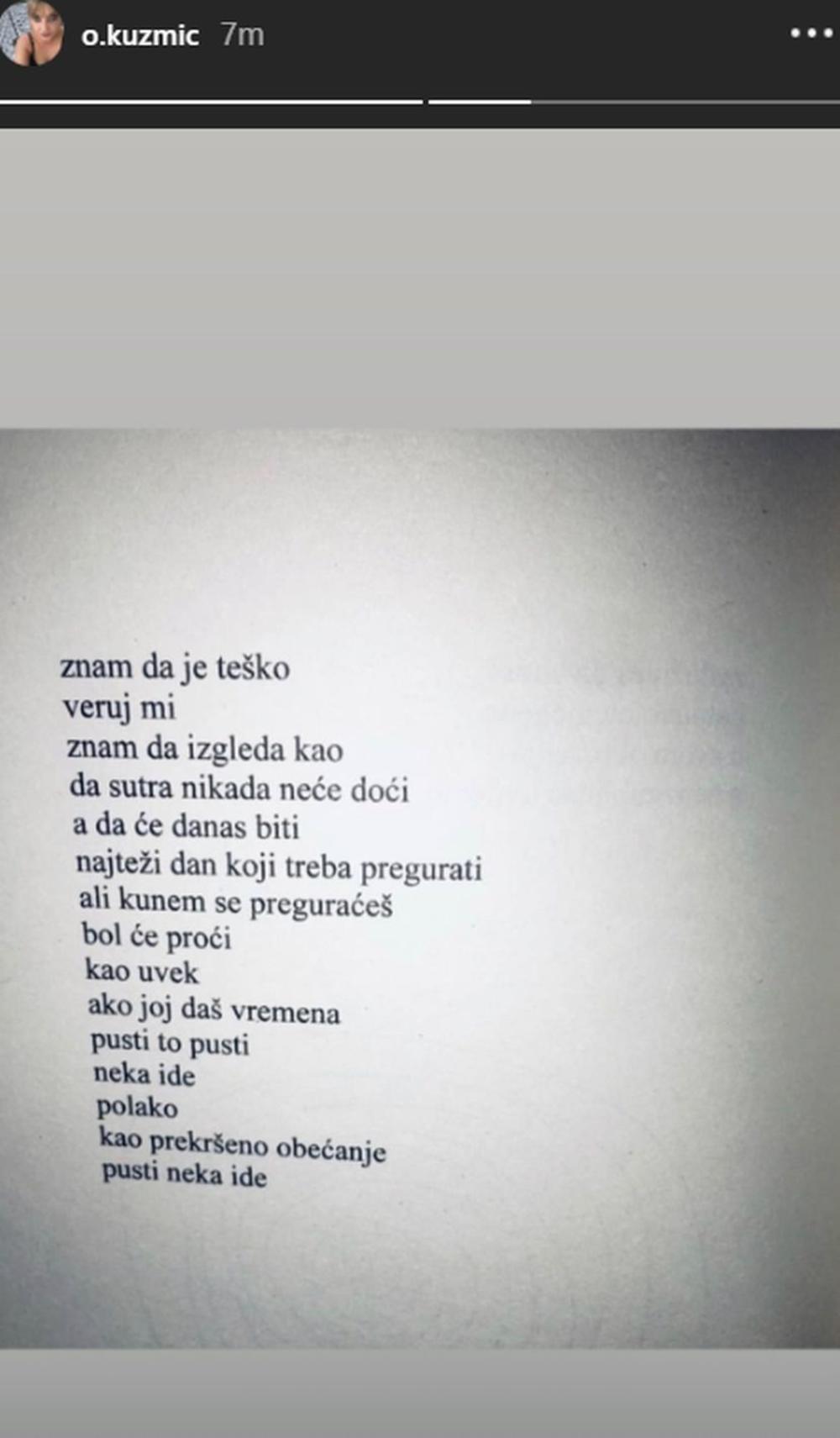 Stihove koje je Olivera Kuzmić posvetila bratu  