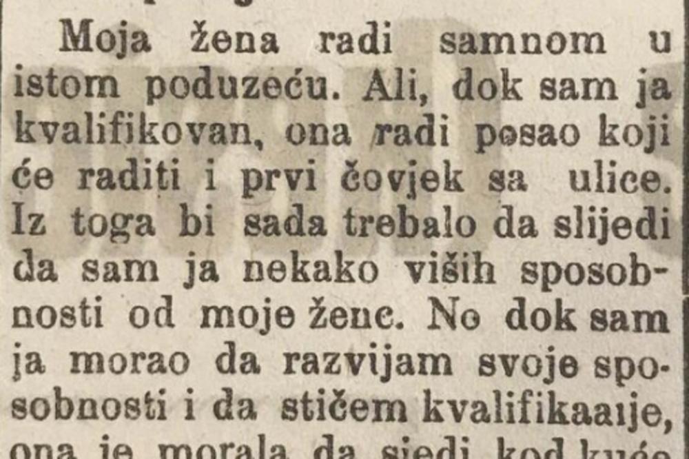 SARAJEVSKOG RADNIKA SU PRE  96 GODINA PITALI DA LI SU ŽENE DORASLE MUŠKARCIMA: Njegov odgovor važan je i danas