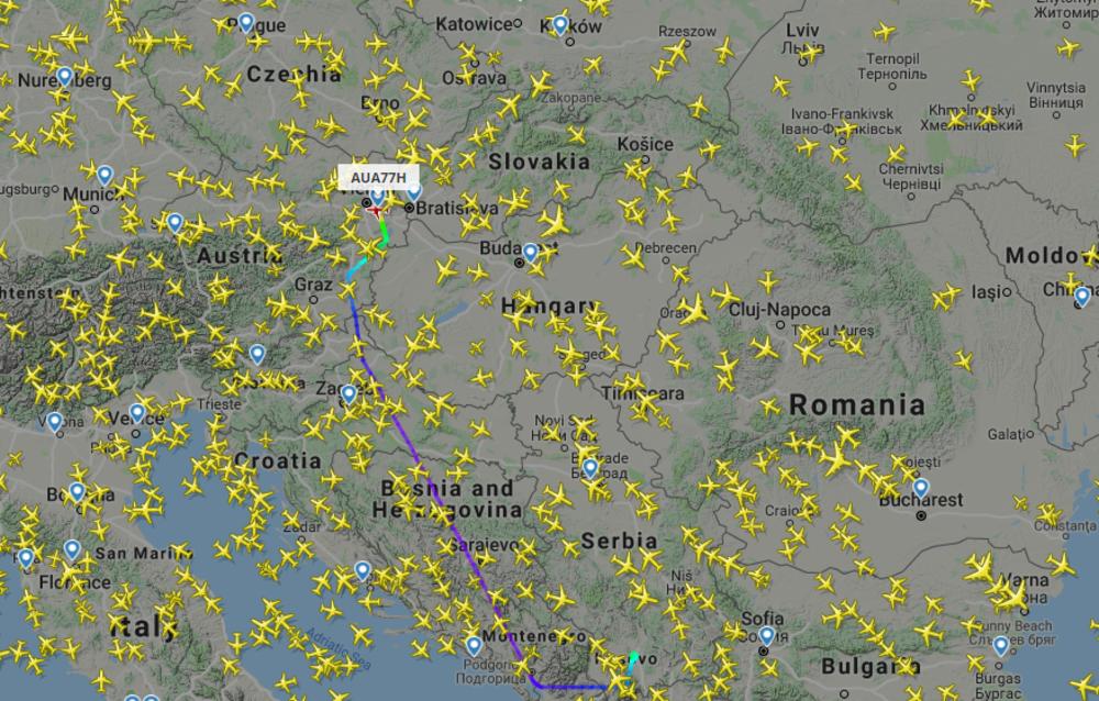 Na fotografiji se vidi putanja Haradinajevog leta 