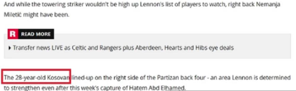 Škotski mediji su Miletića nazvali kosovskim fudbalerom  