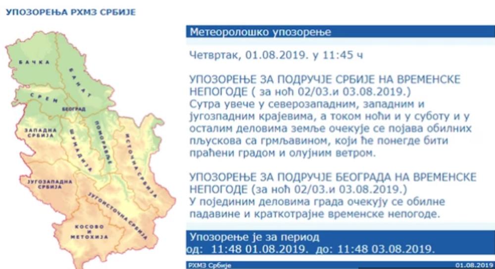 Vremenska prognoza za  1.8.2019.godine  