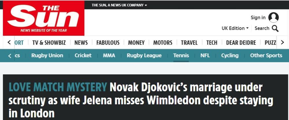 Engleski 'San' danima već piše o krizi u braku Novaka Đokovića