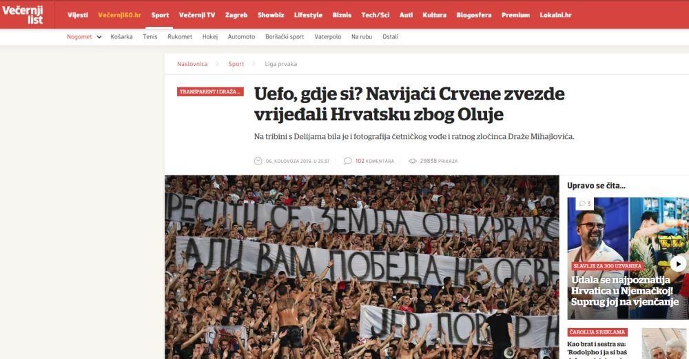 Večernji list traži reakciju UEFA zbog transparenta Delija