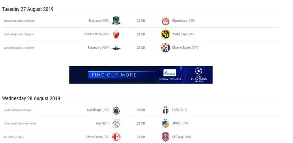 Termini revanša plej-ofa za Ligu šampiona  