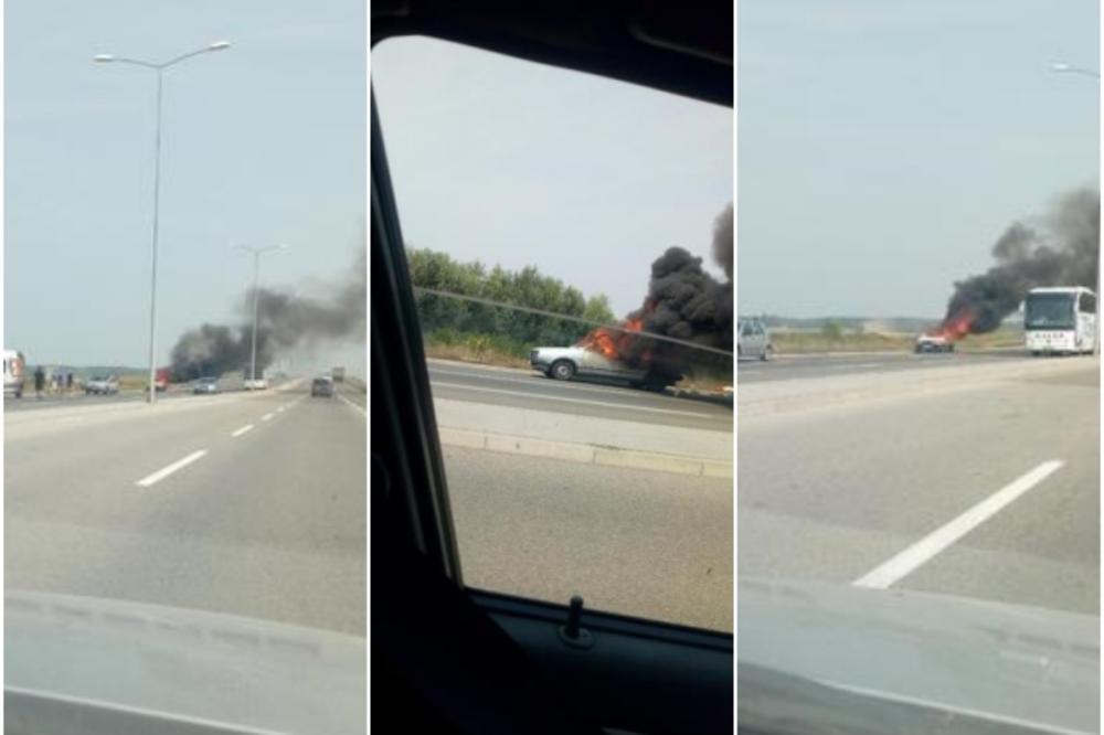 KOD PUPINOVOG MOSTA GORI AUTOMOBIL! Ljudi u PANICI, još se ne zna da li je NEKO STRADAO! (FOTO)