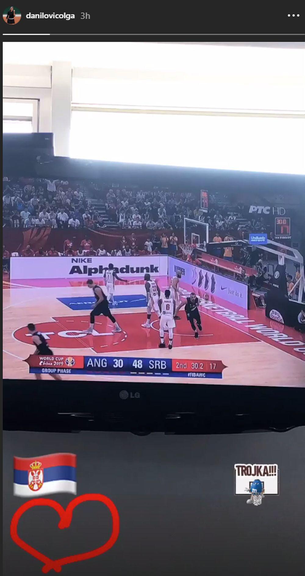 Poruka Olge Danilović na Instagramu kada je Bogdanović postigao trojku