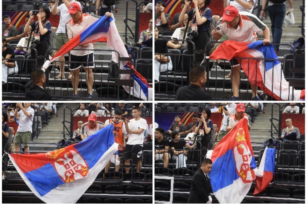 INCIDENT PRED MEČ SRBIJE NA MUNDOBASKETU: Kinezi hteli da oduzmu srpsku zastavu našem navijaču! Srbin je nije dao!