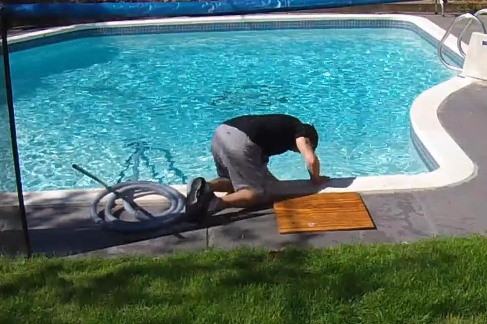 ČISTIO FILTER BAZENA, KADA JE IZ NJEGA NEŠTO ISKOČILO! Čovek se toliko prepao da je upao u vodu (VIDEO)