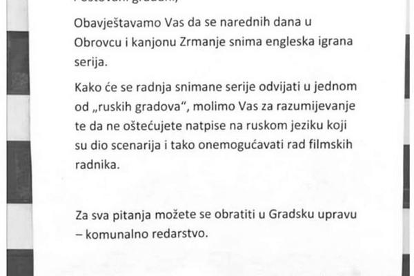 Filmska produkcija moli građane Obrovca da ne razbijaju ćirilične natpise