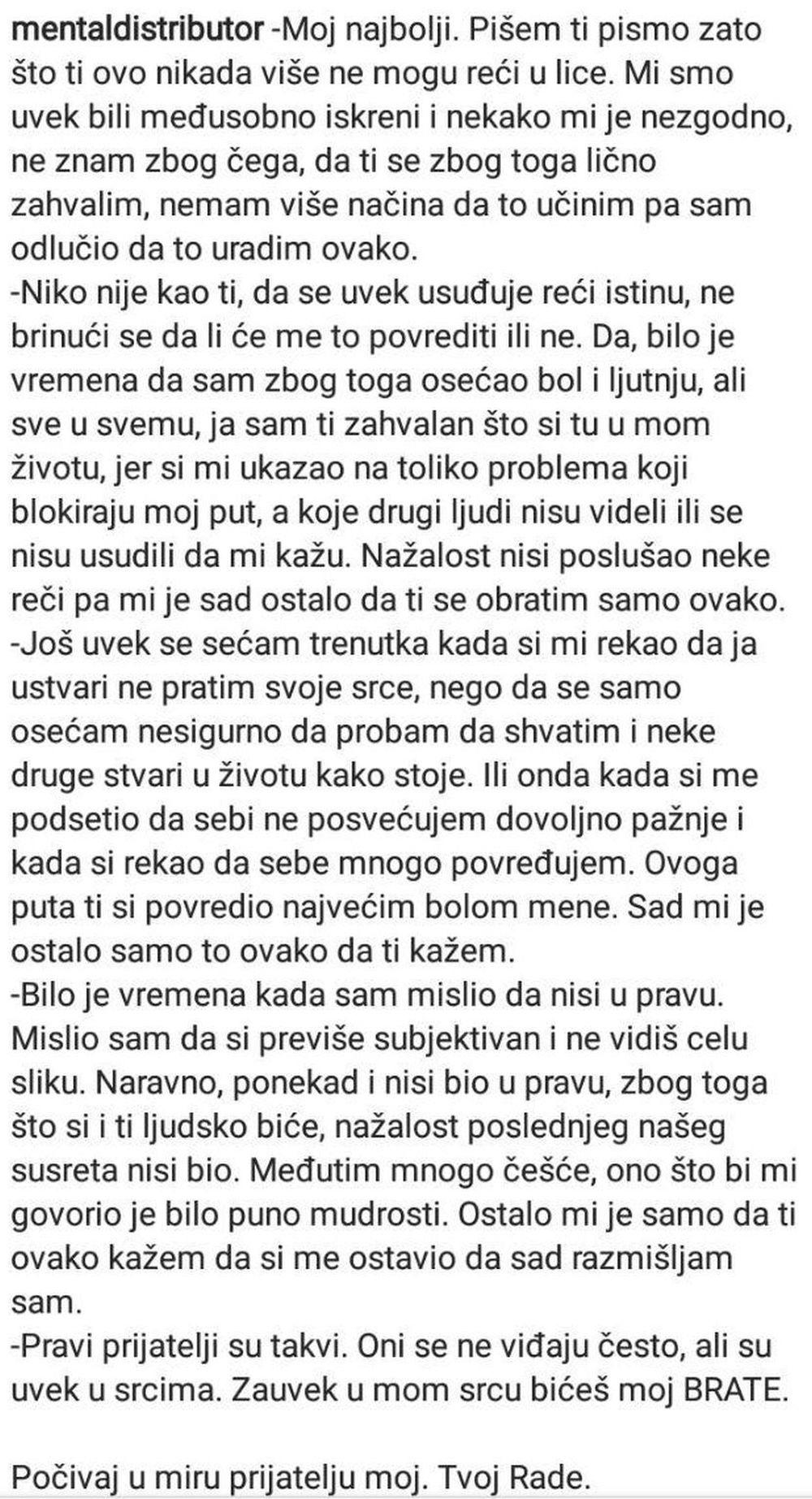 Pismo Radeta, jednog od vođa frakcije Partizanovci