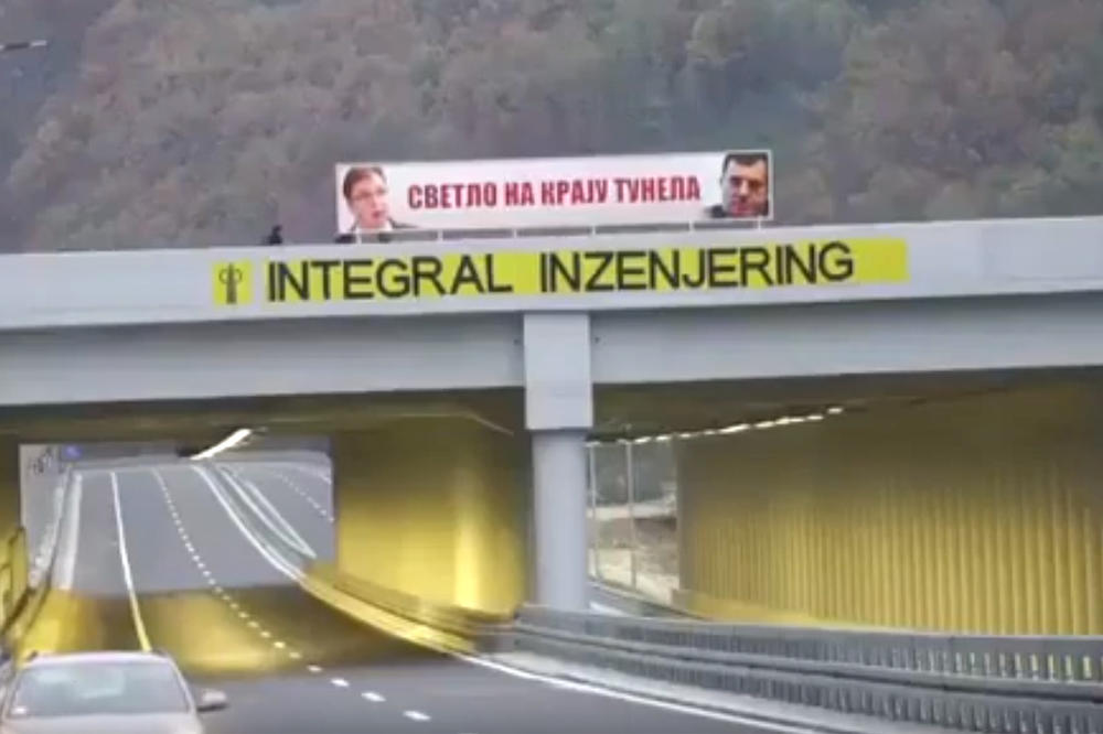 JEDNI GA STAVLJAJU, DRUGI OPET SKIDAJU: Oko transparenta s likom Vučića i Dodika u Grdelici VODI SE RAT