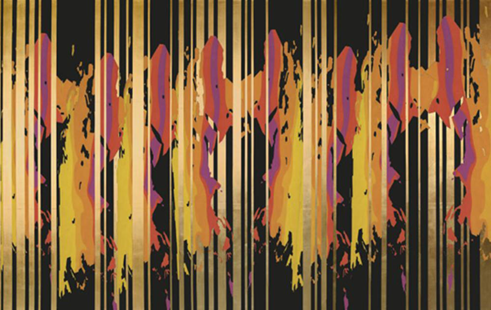 Messenger/Glasnik, zlatni listić, MDM vezivo i pigmenti na platnu, 250 x 390 cm, 2019