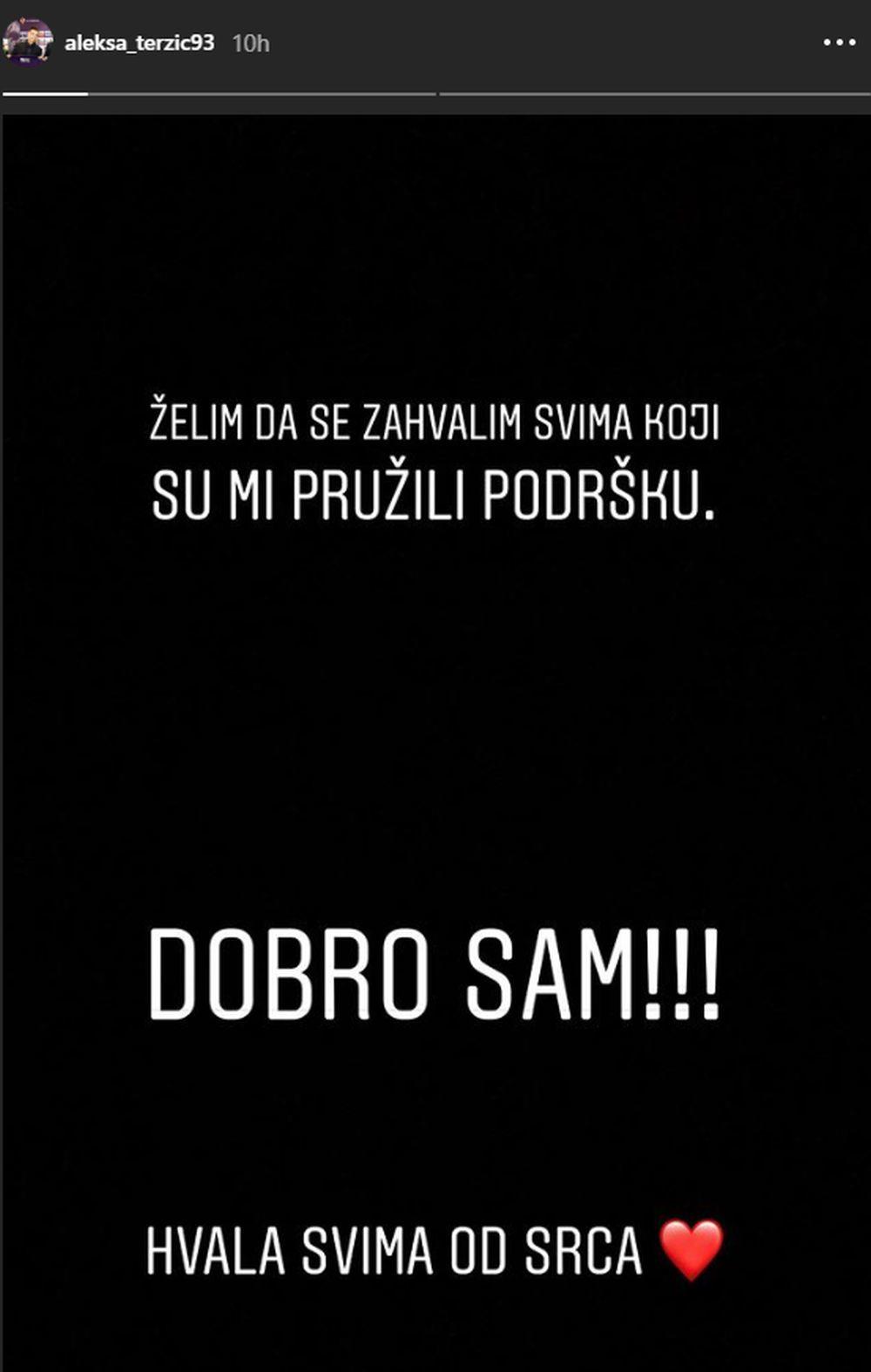 Poruka Alekse Terzića na Instagramu