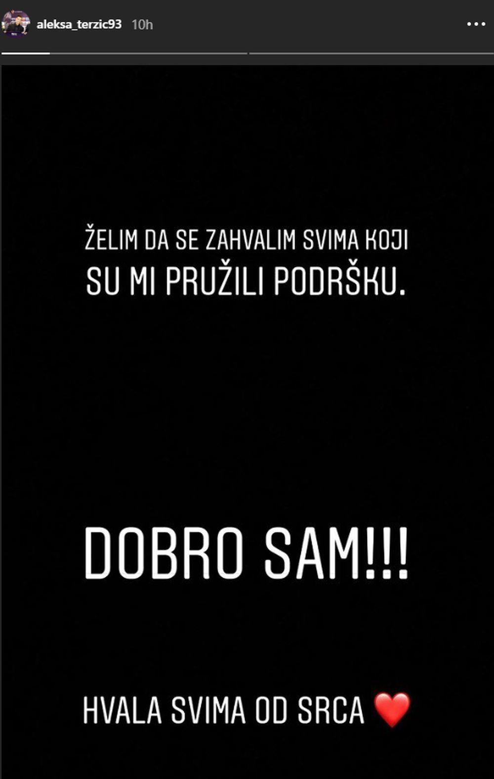 Poruka Alekse Terzića na Instagramu