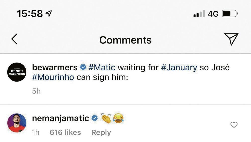 Nemanja Matić je ovako reagovao na objavu na Instagramu