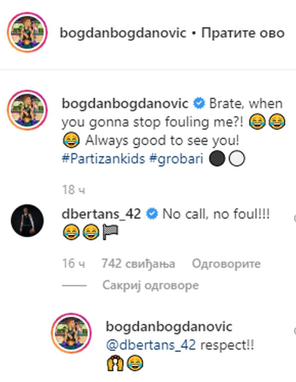 Prepiska Bogdanovića i Bertansa na Instagramu