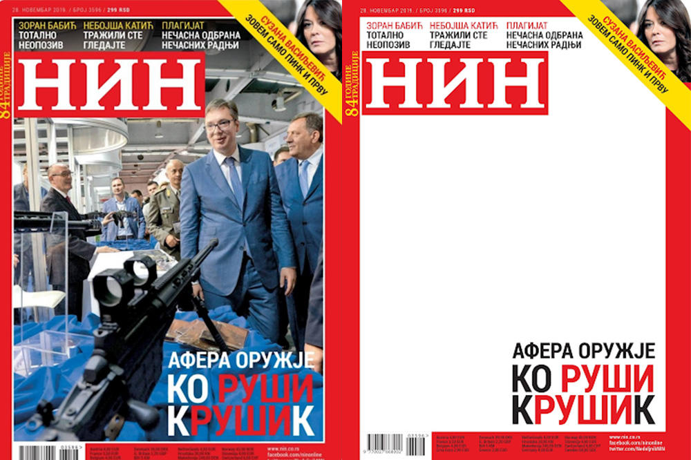 NIN PROMENIO NASLOVNICU! Umesto puške uperene u Vučića, prazna strana! Tvrde da je slika Tanjugova, oni NEGIRAJU