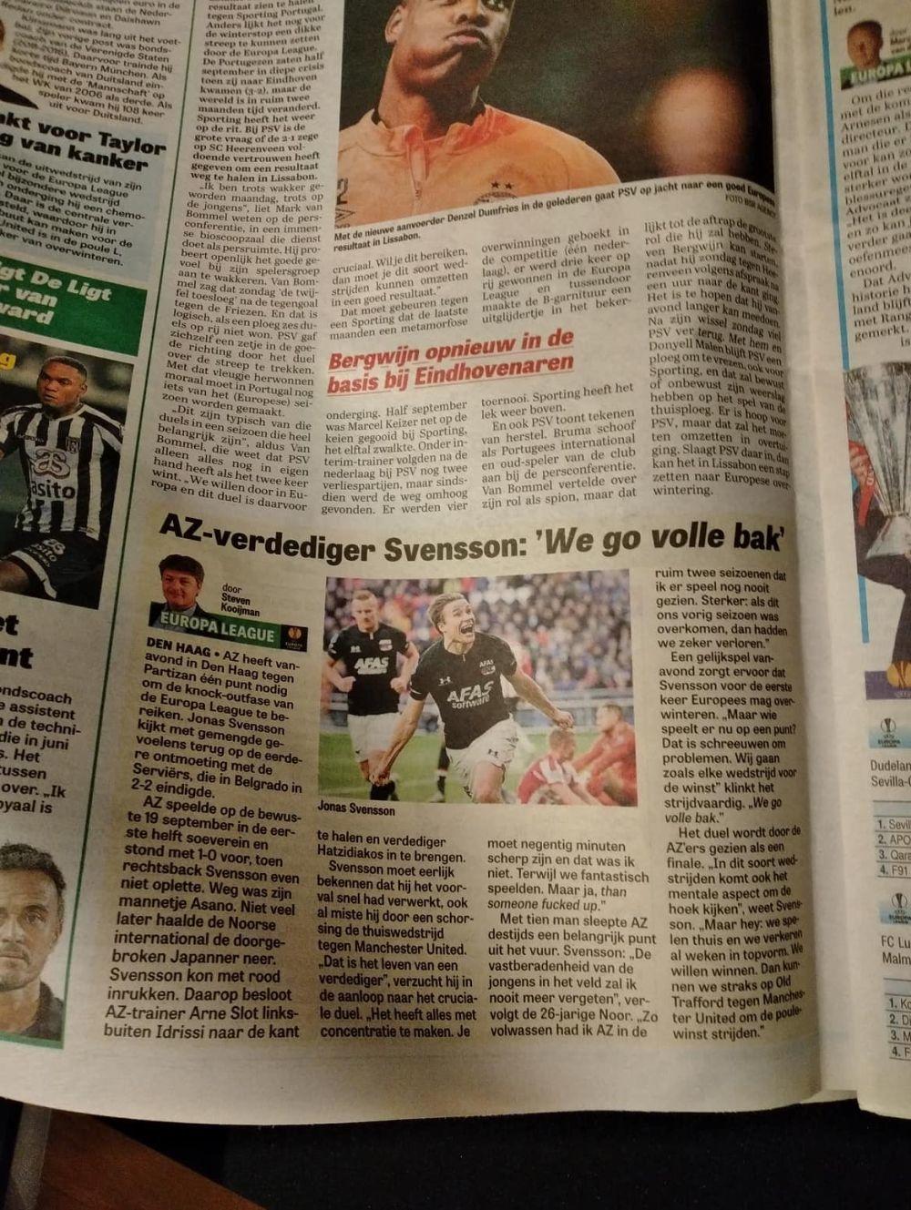 Samo četvrtinu strane je dobio meč AZ Alkmara i Partizana