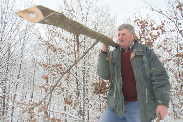 SNEG I VETAR NEĆE SPREČITI TADIJU DA ISPOŠTUJE SRPSKE OBIČAJE! Ovaj domaćin seče drvo samo sa ISTOČNE STRANE
