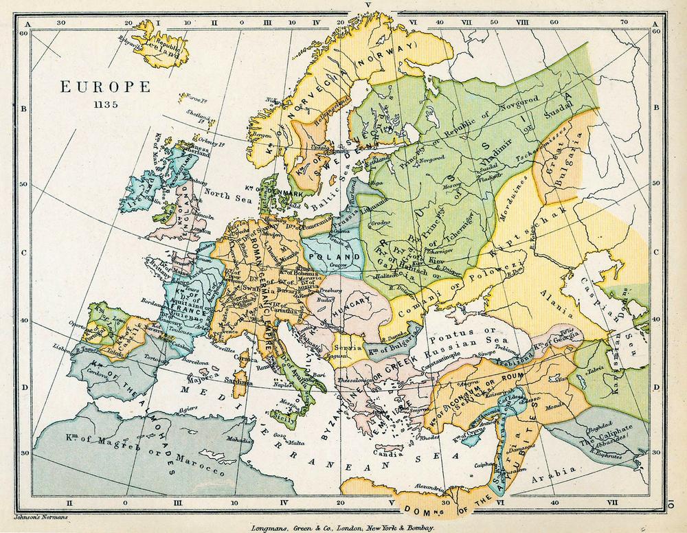 Mapa Evrope 1135 godine