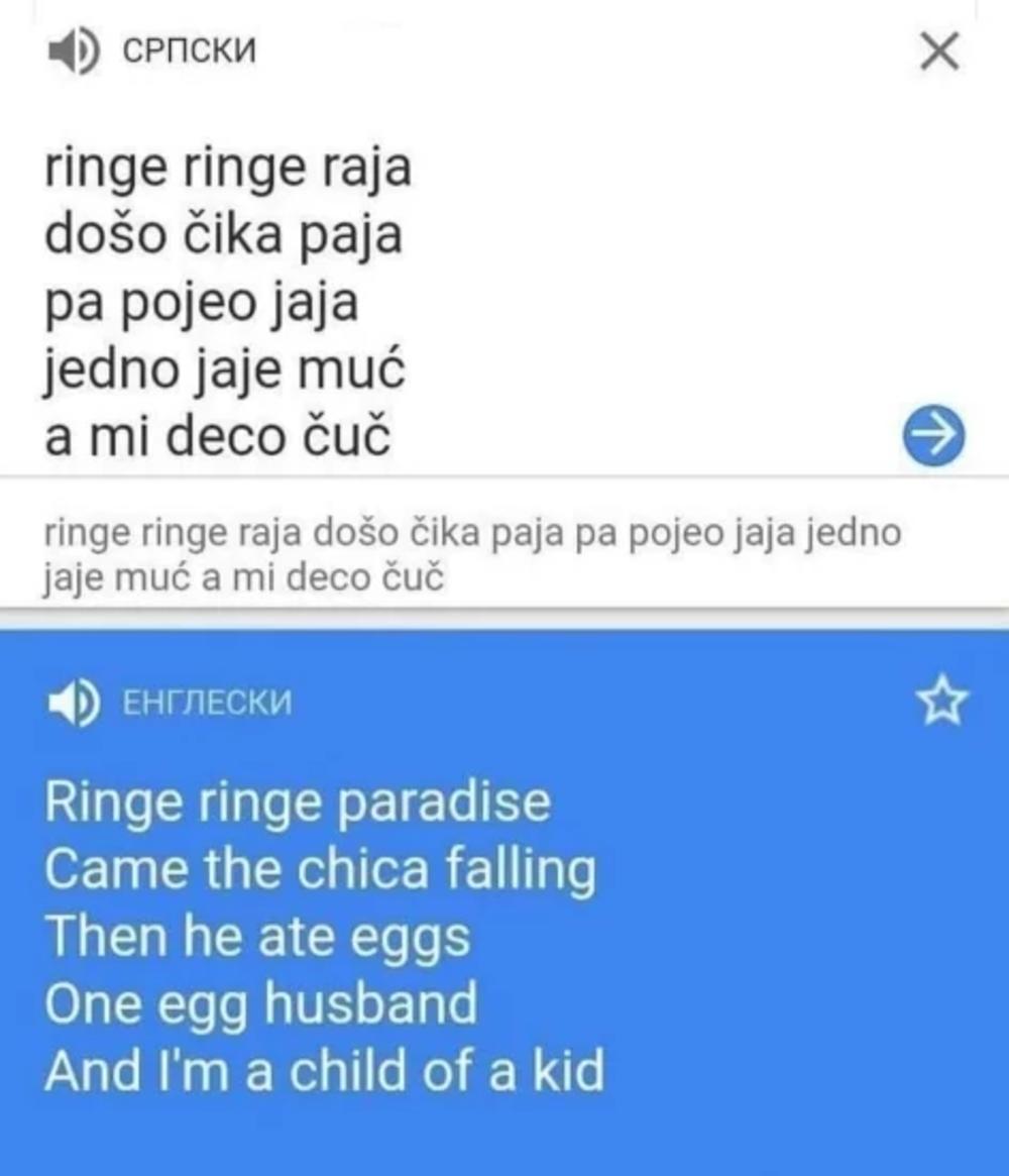 PREVOD RINGE RINGE JAJA NA ENGLESKI je nešto najsmešnije što ćete ...