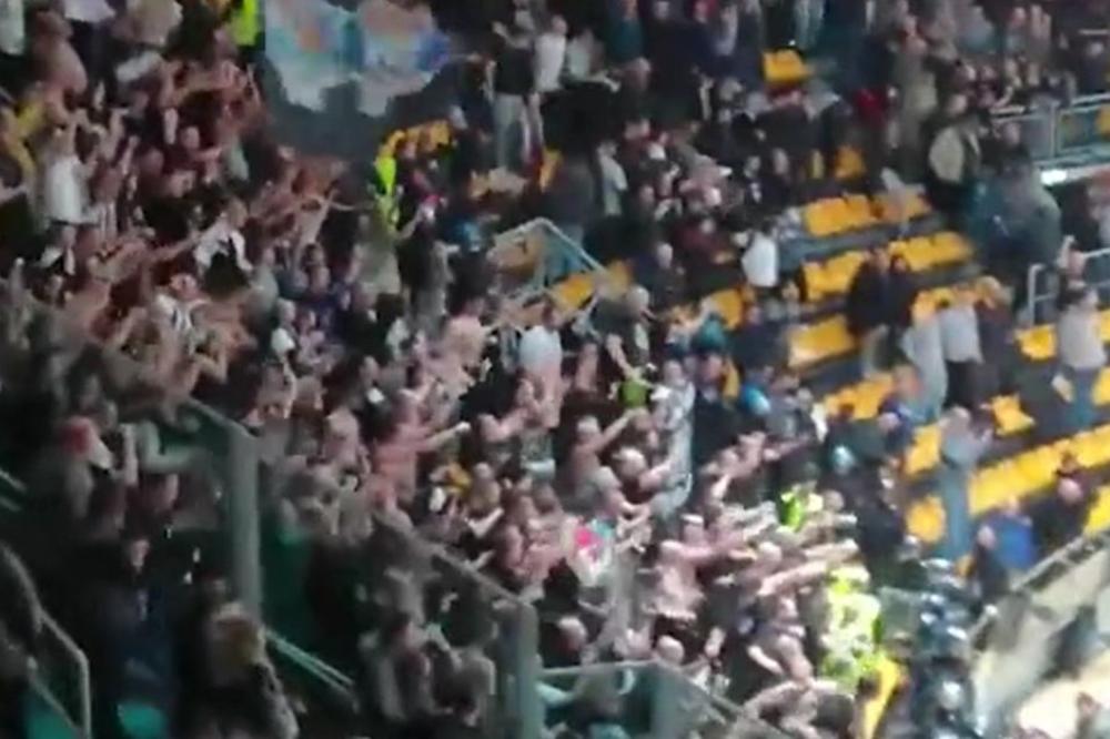 GROBARI U DELIRIJUMU: Bolonja ne veruje šta vidi, navijači i igrači Partizana luduju posle plasmana u 1/4 Evrokupa!