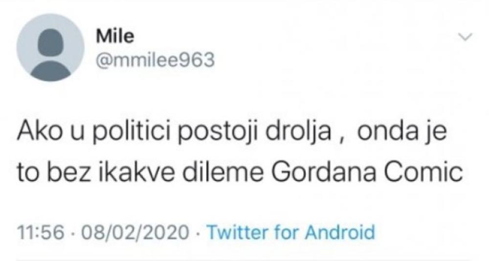 Uvreda na račun Gordane Čomić  
