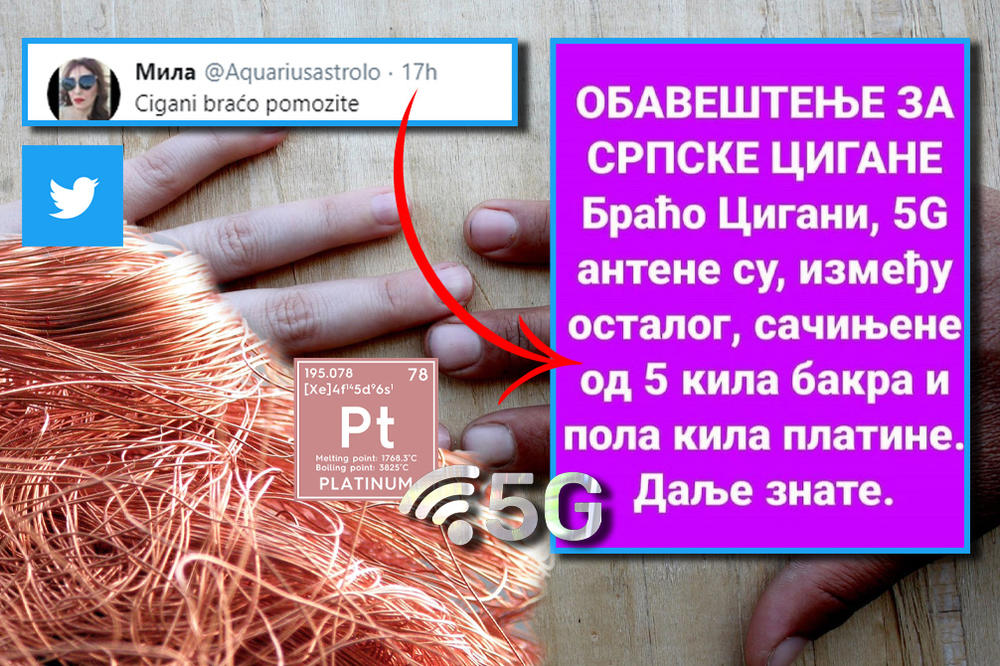 BRAĆO CIGANI, 5G ANTENE SU SAČINJENE OD 5 KILA BAKRA, DALJE ZNATE... Ovaj tvit vrvi od rasizma! (FOTO)