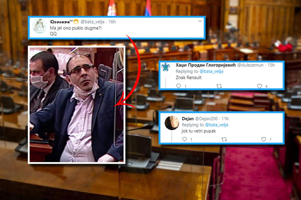 POJAVIO MU SE ZNAK RENAULT NA STOMAKU! Đuka osvanuo u Skupštini, a tviteraši primetili 1 ludi detalj na njemu!
